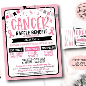 Cancer Raffle Ticket Fundraiser Flyer, bearbeitbare Krebs Raffle Fundraiser Vorlage, Brustkrebs Fundraiser Flyer, Cancer Fundraiser