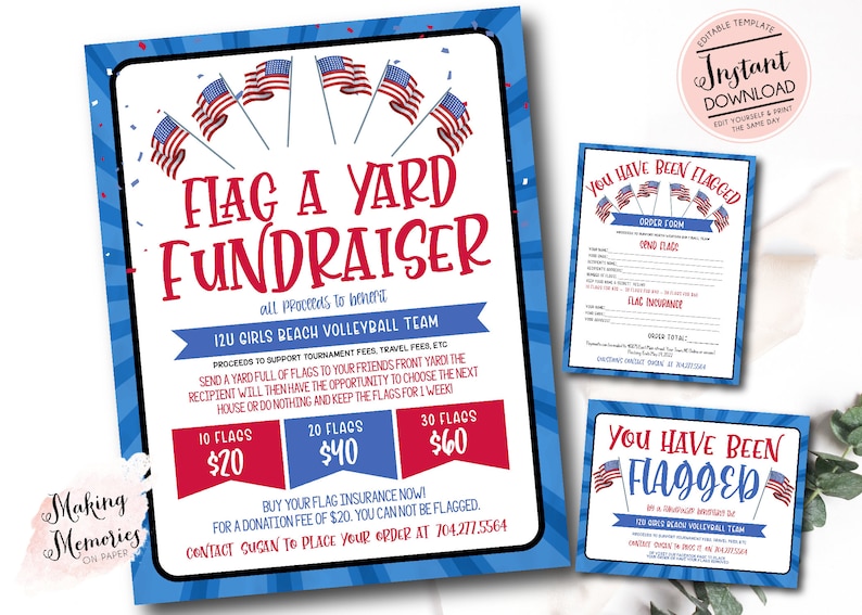 Flag My Yard Fundraiser, You've been flagged, Summer fundraiser, July 4th Fundraiser, Youth Fundraiser, fundraiser event, sports fundraiser image 1