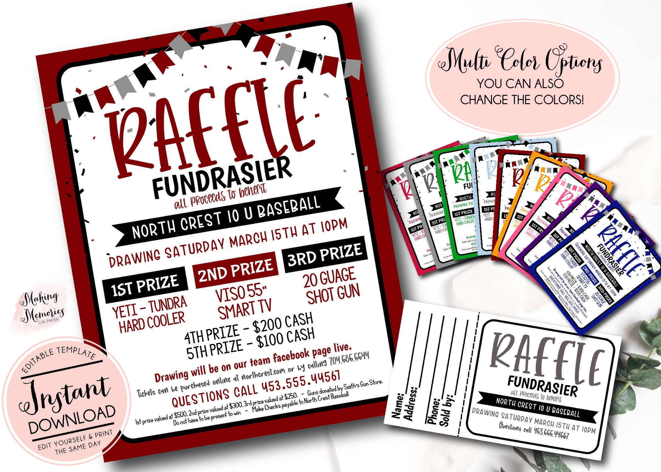 Raffle Ticket Fundraiser Flyer Editable Raffle Fundraiser Etsy UK