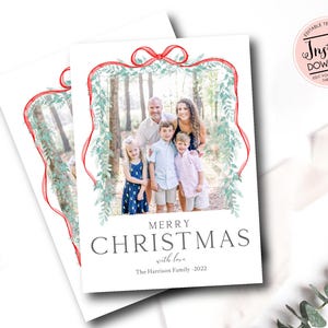 Cartão de Natal com foto Garland, Cartão de Natal Grandmillenial, Cartão de Natal com foto, Cartões de Natal, Natal Heirloom Southern