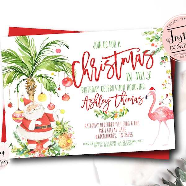 Christmas in July, Tropical Christmas Invitation, Pineapple Christmas Invite, Tropical Christmas fun, Christmas in July Bridal Shower