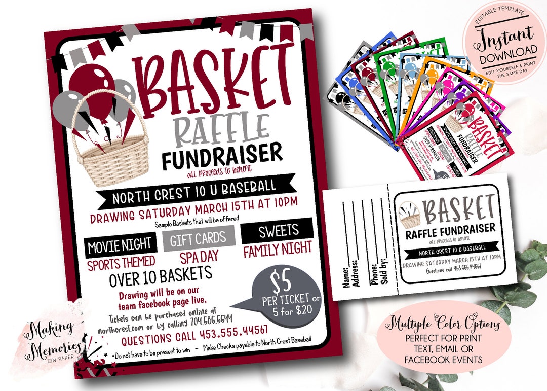Basket Raffle Flyer, Editable Basket Raffle Fundraiser Template, Sports Fundraiser, Pto Pta