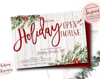 Christmas Open House Party Invitation, Editable Holiday Open House Party Invitation,  Edit yourself Instant Download, Christmas party