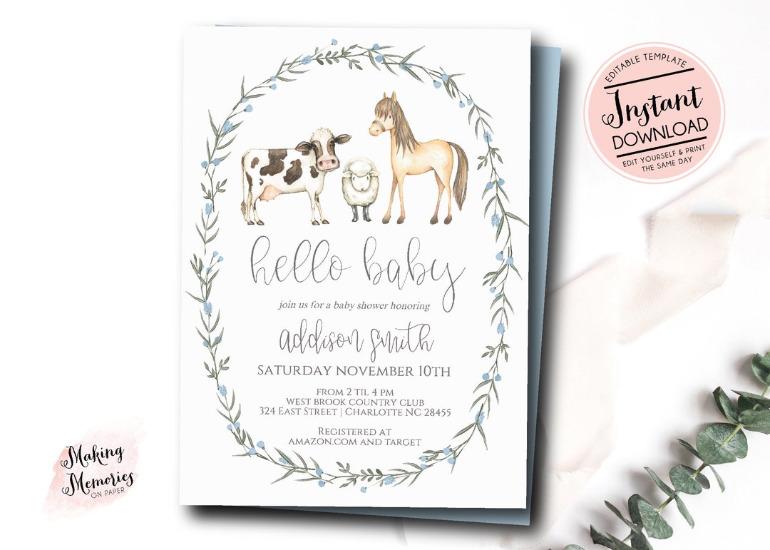 Farm Baby Shower Invitation Boy Farm Baby Shower Modern Farm Etsy