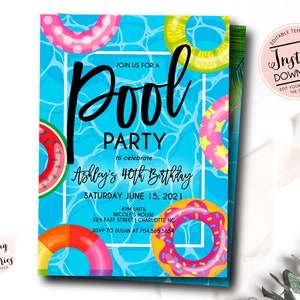 Pool Party Invitation, Adult Pool Party Invitation, Kids Pool Birthday Invite, Summer Birthday, Pool Invite, INSTANT download, Template
