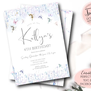 Fairy birthday invitation, butterfly Fairy birthday party invitation, Editable fairy invite, magical fairy, Template, INSTANT download
