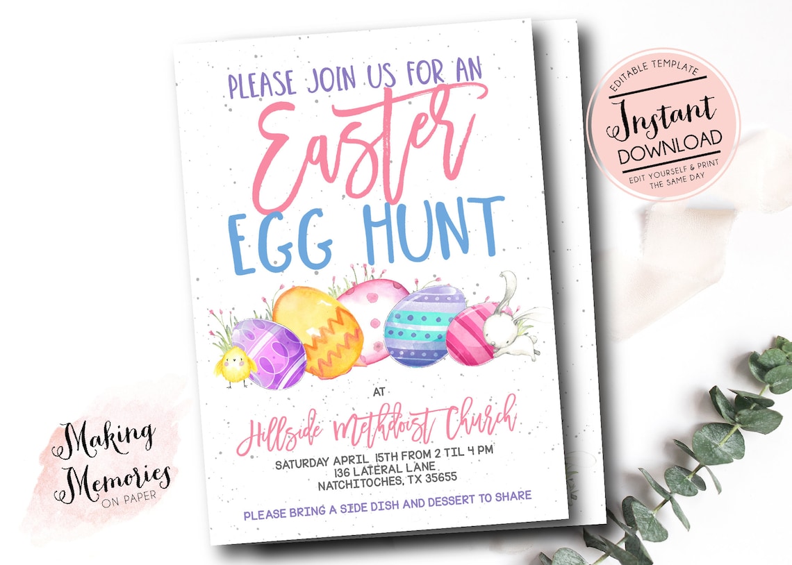 Easter Egg Hunt Invitation Church Easter Egg Hunt Invite Etsy