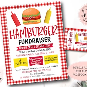 Hamburger Dinner Flyer, bearbeitbare Hamburger Spendeneinladung, pto pta Church School Charity-Spendenaktion, Hamburger Fundraiser-Vorlage