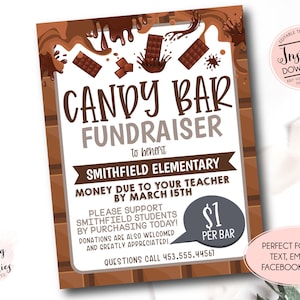 Candy Bar Sale flyer, Chocolate Candy Flyer, School Fundraiser, PTO PTA Fundraiser, Sport fundraiser, Instant download, chocolate sales