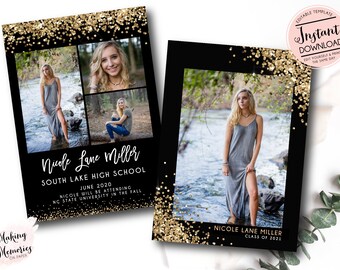 Graduation Announcement, Graduation Invite, gold glitter Graduation Invitation, Printable Graduation, INSTANT DOWNLOAD, Editable Template