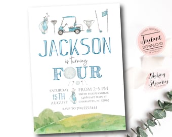 Golf fourth Birthday Invitation Template, Golf 4th Birthday Invite, Golf four, forth Let's Par-Tee, Vintage Golf Invite, adult golf invite