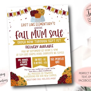 Mum Sale Fundraiser Template, Fall Fundraiser flyer, Thanksgiving Fundraiser Flyer, Holiday Plant sale, Chrysanthemum Flower sale flyer