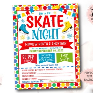 Ice Skate Night Flyer, PTO Fundraiser, School  Ice Skating Night Editable Invitation, Ice Skating Fundraiser,  PTO fundraiser Flyer