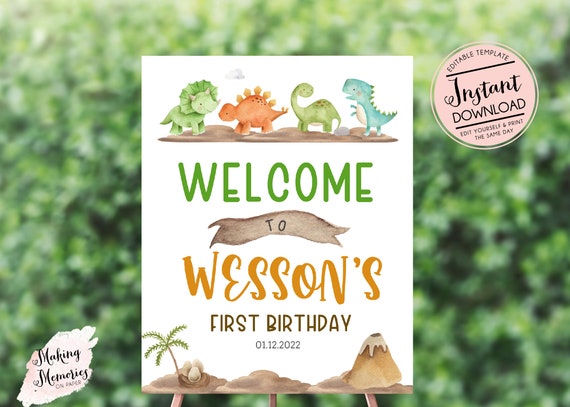 Dinosaur Birthday Party Sign Template Editable (Instant Download