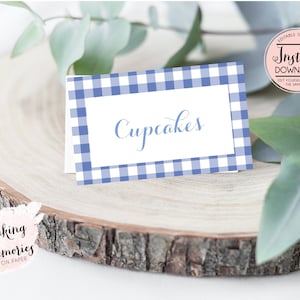 Tarjetas de carpa para comida con cuadros vichy, mesa con cuadros vichy azules, tarjetas de carpa para comida a cuadros, tarjeta de carpa para comida editable, mesa con cuadros - DESCARGA INSTANTÁNEA