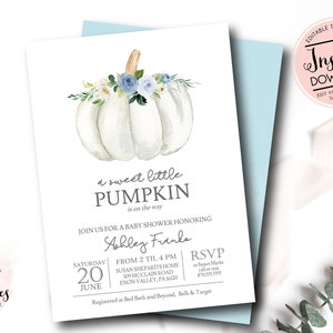 Pumpkin Baby Shower Invitation, A little pumpkin fall baby shower invite, pumpkin invitation, INSTANT DOWNLOAD, pumpkin, boy
