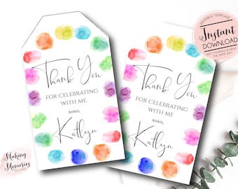 Art Birthday Party Favor Tags, Editable Art Party Favor Tags, Paint Birthday Favor Cards, Paint and Poor favor, art party Template