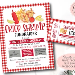 Fried Shrimp Fundraiser Flyer, bearbeitbare Shrimp Fry Fundraiser Einladung, pt pta Church School Charity, Benefizvorlage, Geld sammeln