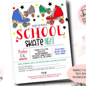 Skate Night Flyer, PTO Fundraiser,  School Skate Night Editable Invitation, Mother Son Event Fundraiser,  PTO fundraiser Flyer