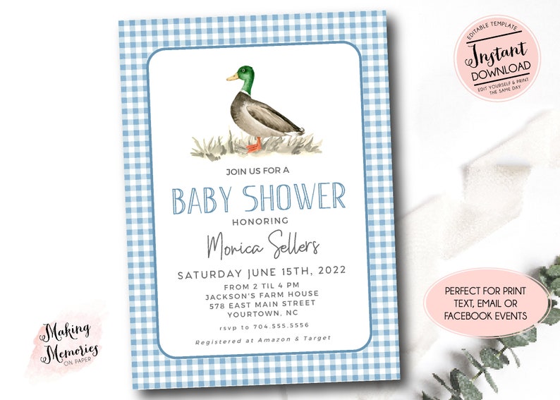 Duck Baby Shower Invitation Mallard Duck Baby Shower Invite - Etsy