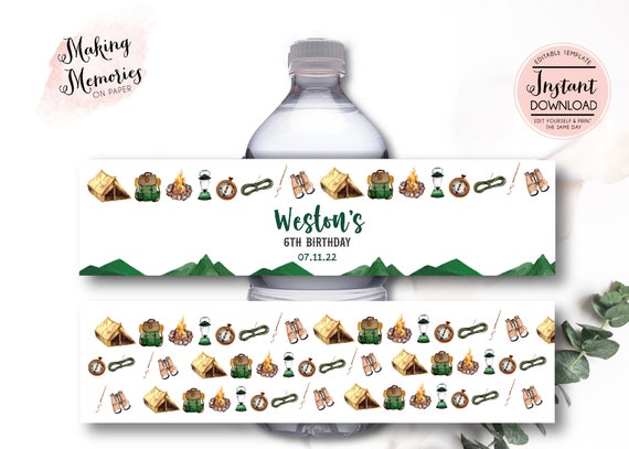 Camping Water Bottle Labels Camping Drink Labels Outdoors - Etsy
