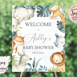 Safari Welcome Sign, Jungle baby shower Welcome Sign, vintage Safari Shower Welcome Sign, Edit yourself Instant Download , decorations