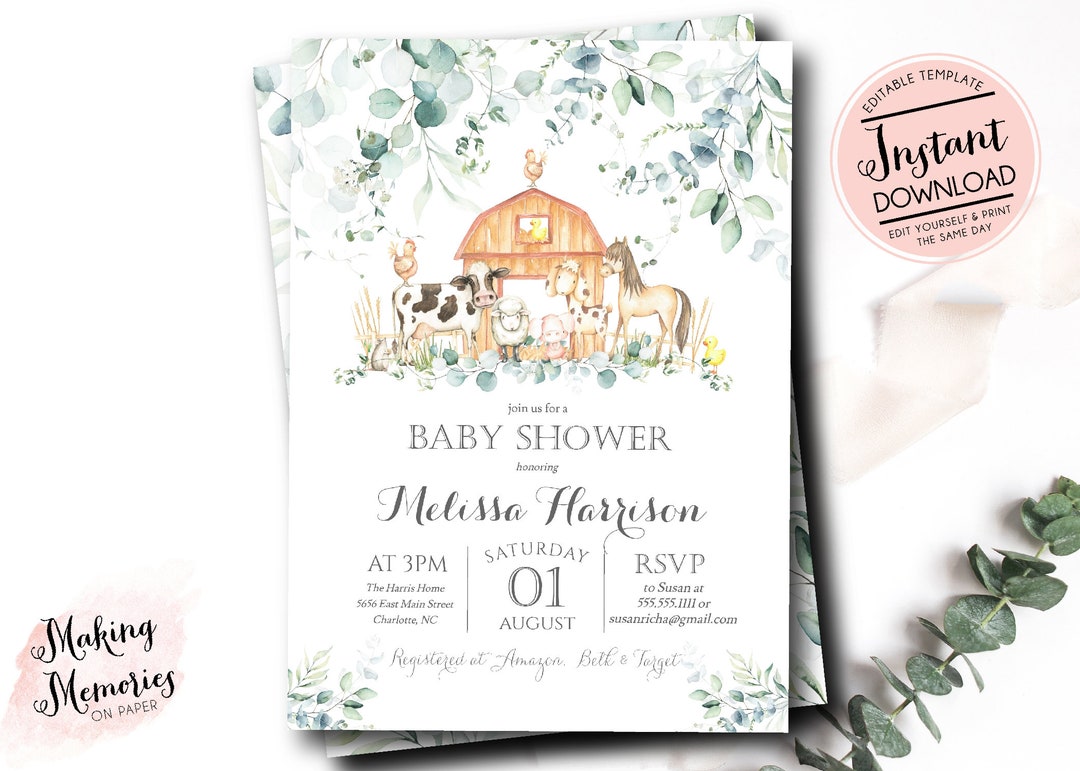 Farm Baby Shower Invitation Boy Farm Invitation Girl Farm Etsy