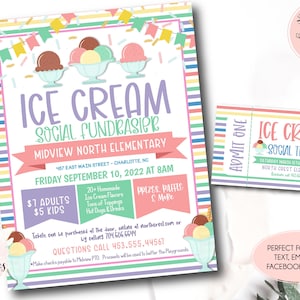 Ice Cream Social Fundraiser Flyer, Ice Cream School party, pto pta Church, Ice Cream Super Flyer, Editable Ice cream party invitation,