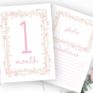 Cartes d'étape mensuelles roses, cartes d'étape mensuelles de bébé fille numériques, carte d'étape rose du Sud, téléchargement immédiat preppy, minimaliste