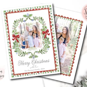 Cartão de Natal com foto Garland, Cartão de Natal Grandmillenial, Cartão de Natal com foto, Cartão de Natal, Natal Heirloom Southern, Southern Crest