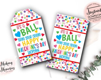 Ball valentine favor tag, Ball Being Your Friend Valentine Tags, Bouncy Ball valentine, Preschool school Classroom Valentine, Non-Candy