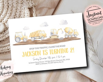 Construction Birthday Invitation template, Construction Invite, Construction Birthday Party, boy birthday invite, instant download, editable