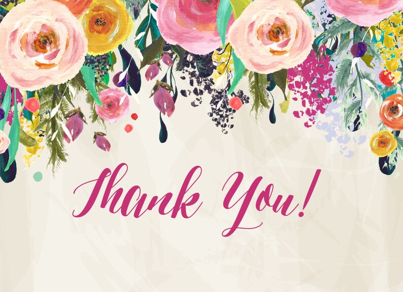 Watercolor Flower Thank You Note Floral Thank You Flat Thank Etsy