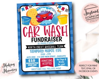 Car Wash Fundraiser Flyer, Editable Car Wash Template, pto church School Charity Sports Fundraiser, Car Wash Advertisement, Car Wash Invite
