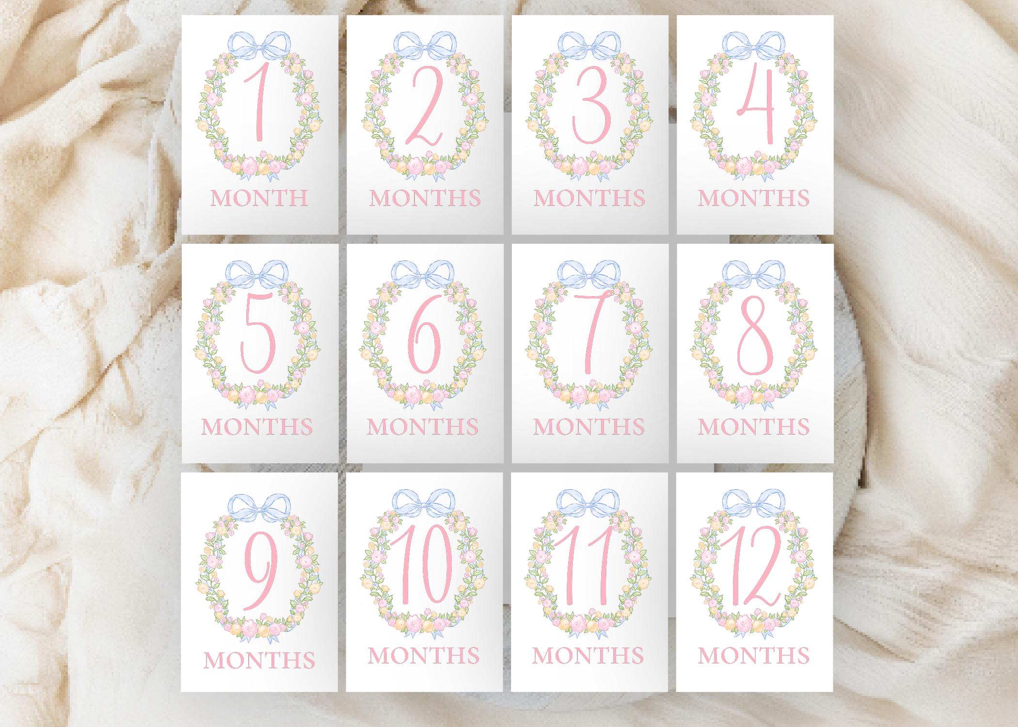 Bow Monthly Milestone Cards, Baby Girl Digital Milestone Cards ...