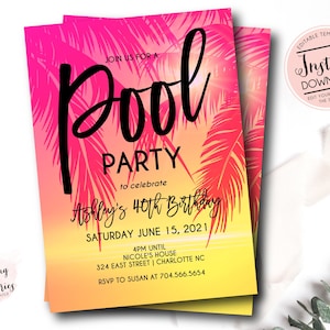 Pool Party Invitation, Adult Pool Party Invitation, Kids Pool Birthday Invite, Tropical Summer Birthday, Pool Invite, INSTANT download