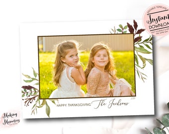 Thanksgiving Photo Card Template, Thankful photo card, Fall Photo Card, Printable Thanksgiving Greeting Card, Holiday Photo Card Editable