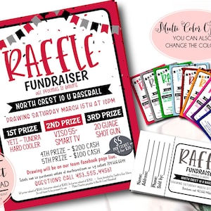 Flyer voor inzamelingsactie voor loterij, bewerkbare sjabloon voor inzamelingsactie voor loterij, sportinzamelingsactie, liefdadigheidsinstelling kerkschool, kaartverkoop loterij