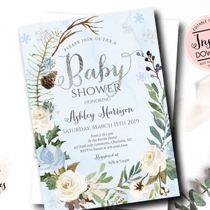 Winter Baby Shower Uitnodiging, jongen winter douche, baby zijn koud buiten, Bewerkbare Uitnodiging, Instant Download, sneeuwvlok babyshower