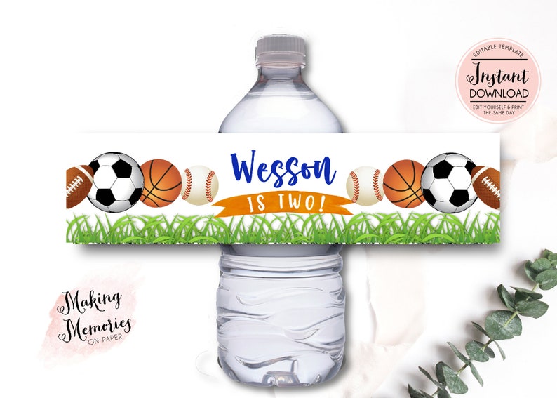 Editable Allstar Sports Water Bottle Labels Sports Birthday Etsy