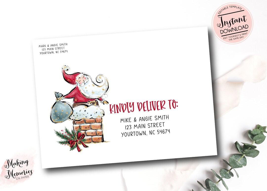Santa Editable Christmas Envelope Template, Addressed Christmas