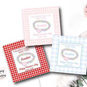 Carte de Saint-Valentin modifiable avec bracelet en bonbon, carte de Saint-Valentin bijoux en bonbons, Saint-Valentin pour salle de classe d'école pour enfants, étiquette de faveur de bonbons Saint-Valentin