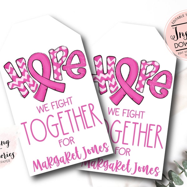 Breast Cancer Favor Tag, Breast Cancer Awareness, Breast Cancer Treat bag, Breast cancer tag, hope favor tag, editable cancer tag