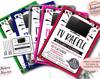 TV Raffle Ticket Fundraiser Flyer, TV Raffle fundraiser Template, Sports Fundraiser, pto pta Church School Charity, tv Raffle Tickets