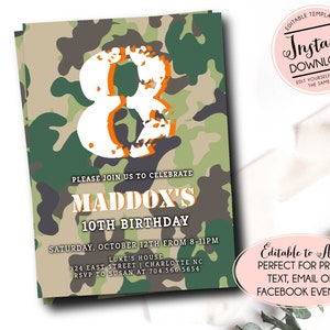 Camo Birthday Invitation, camo party, camo invite, hunting birthday invitation, boy teen birthday invitation, Editable,  Instant Download