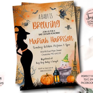 Printable Halloween baby shower, A Baby is brewing baby shower, little boo, baby brewing halloween invitation, editable instant download