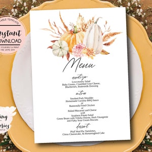 Thanksgiving-Menü, Herbstmenü, Herbstmenü, Kürbismenü, Brautpartymenü, bearbeitbares Menü, sofortiger Download, Menü bearbeiten