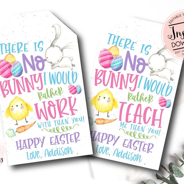 Easter Favor No bunny l would rather work with Easter Favor Tag, Co-worker easter Favor Tag, Teacher Easter Gift Tags,  Favor Tags, editable