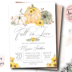 Fall Bridal Shower invitation, fall in love Bridal Shower invite, sunflowers and pumpkins fall invitation, INSTANT download, edit yourself