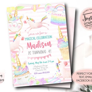 Unicorn Birthday Invitation, Unicorn Invitation, Rainbow Invitation, Rainbow Unicorn Birthday Invite Printable, Unicorn Party